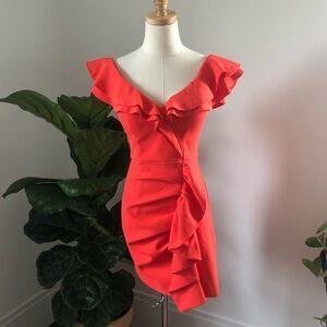 Sheike Red Ruffle Party Dress Small XS
